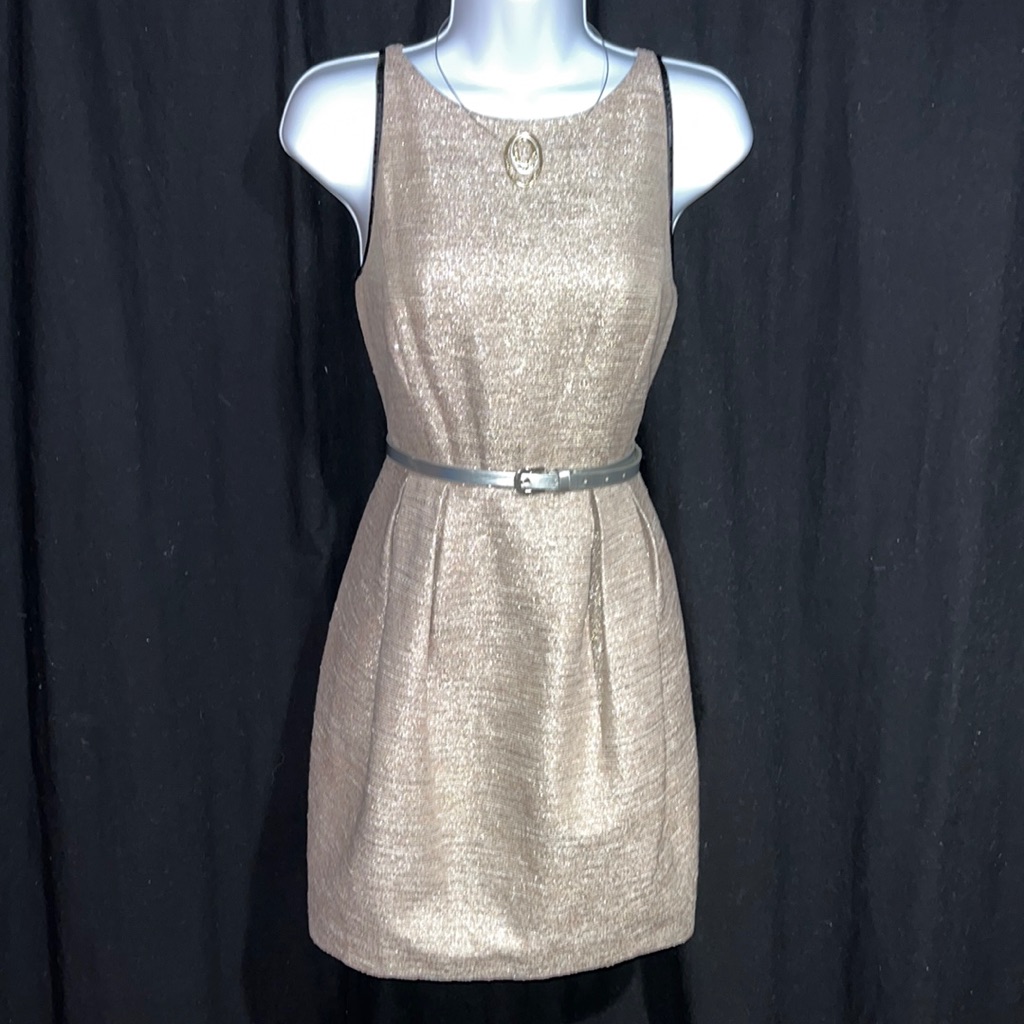 Armani Exchange Champagne Lurex Fit And Flare Dress